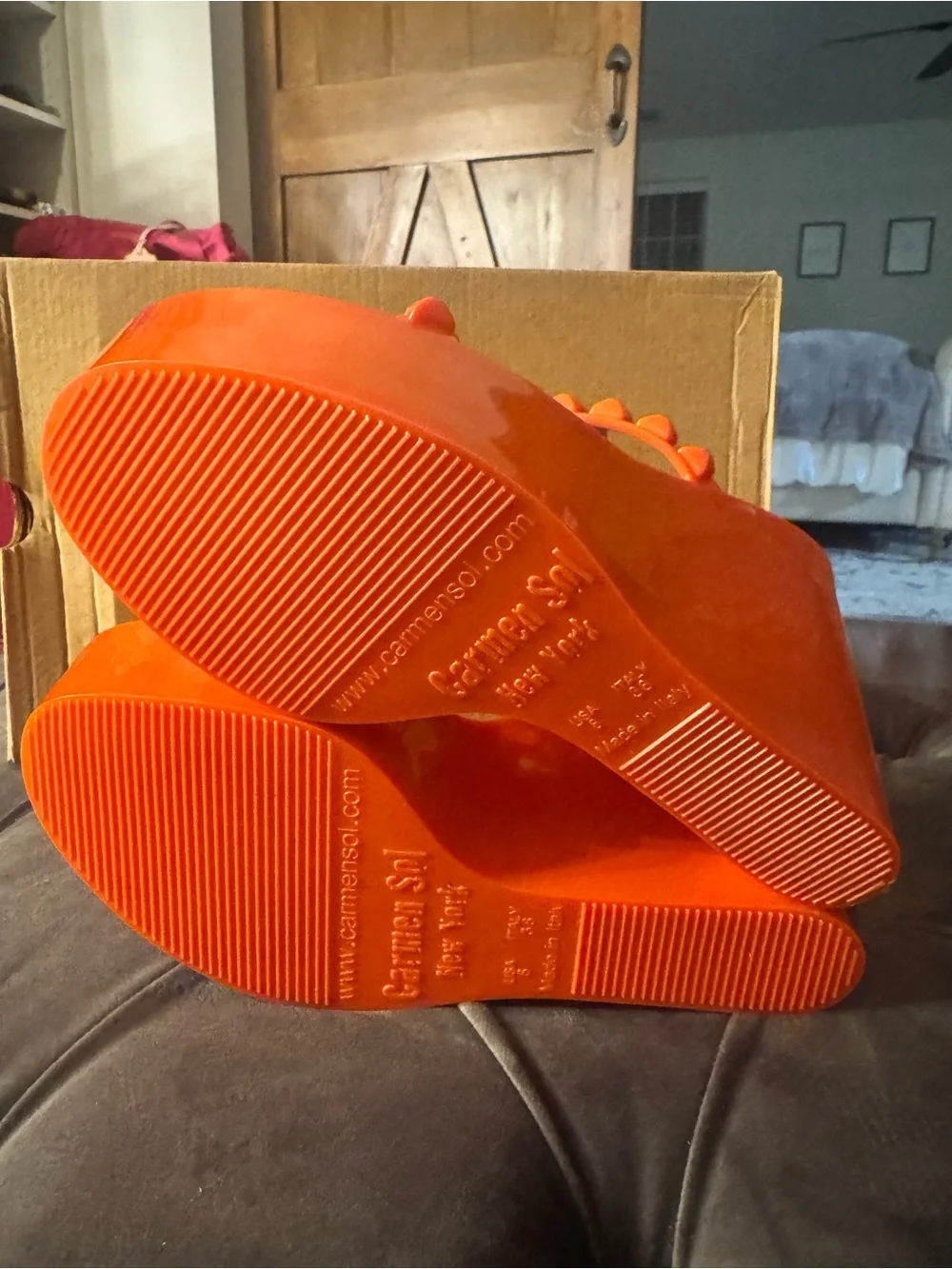 Carmen Sol Orange Platform Slide Sandals - Women's RARE color Narrow